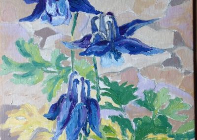 FIORI DI MONTAGNA Aquilegia 30x30 pittura ad olio su tela 2015