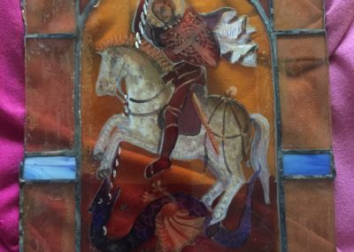 San Giorgio e il Drago | Dipinto su vetro con tecnica mista cornice saldata a piombo | 20x30