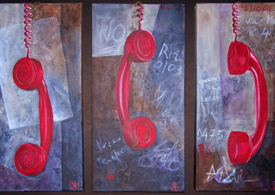 Telefono rosso (trittico) | tecnica mista su tela cm 40x20 x3