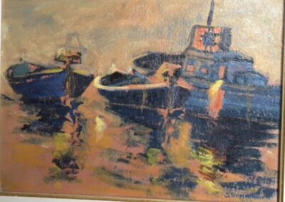 crepuscolo in porto, 2014, olio su cartone, cm 25x35